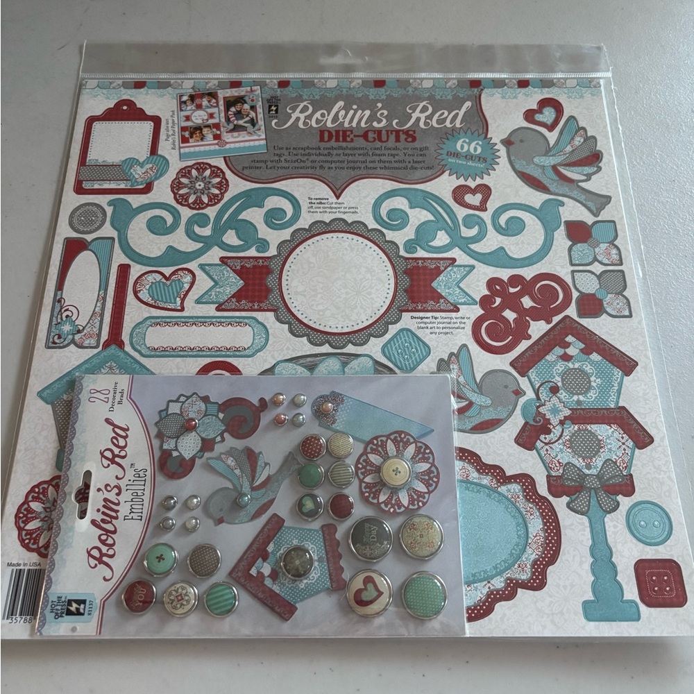 Die-Cuts and Embellishments Set - Red, Blue, White